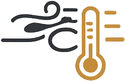 Wind and thermometer icon representing weather conditions important for flight planning.