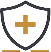 Shield with cross symbol representing safety, protection, and health standards.