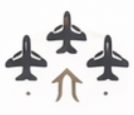 An icon featuring three airplane silhouettes flying in a "V" formation above a gold-toned upward arrow